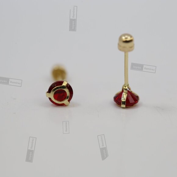 14K Solid Gold Red CZ Stud Earrings • Elegant Round Design • For Women & Girls. - Picture 6 of 8